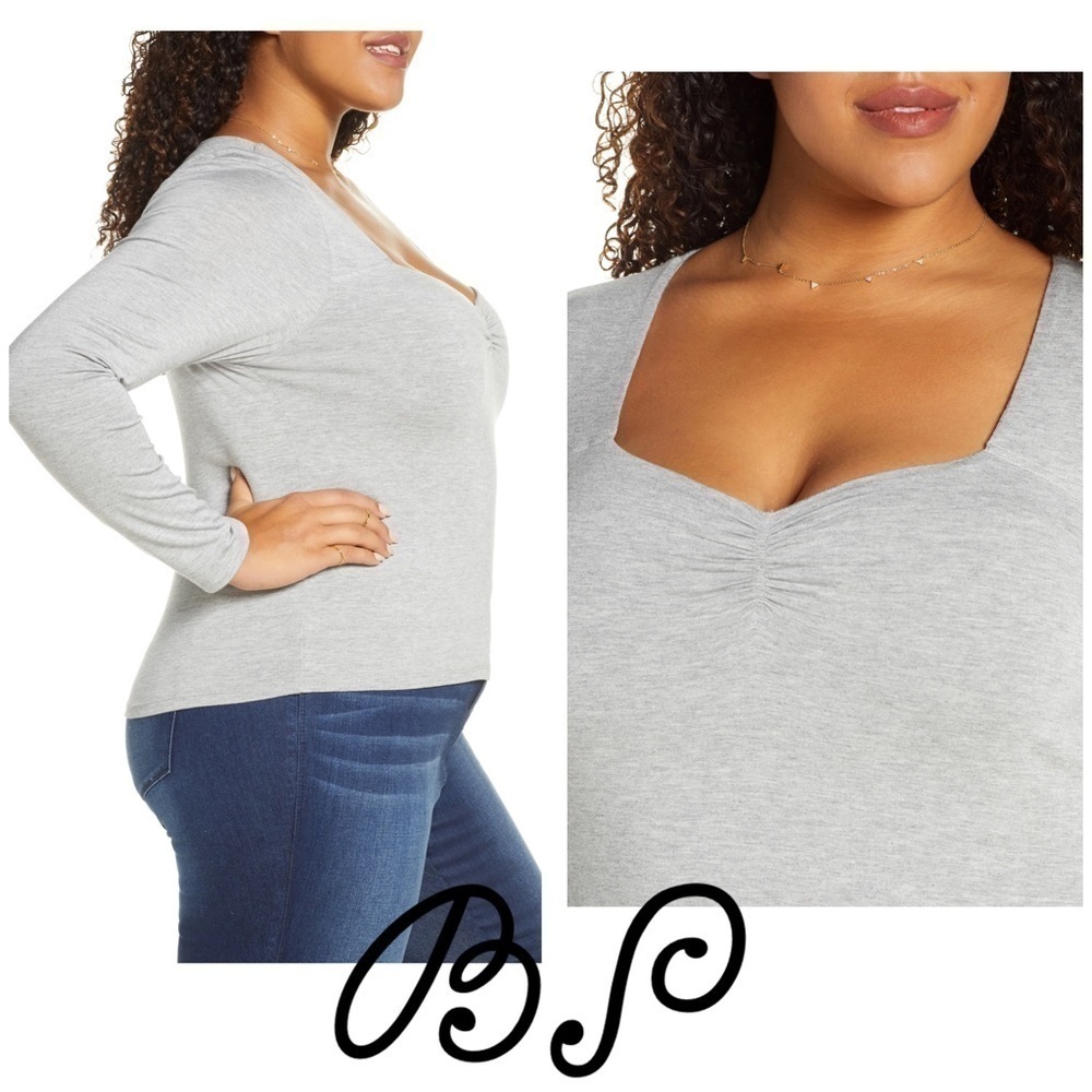 BP Long Sleeve Cinch Front Tee heather gray square